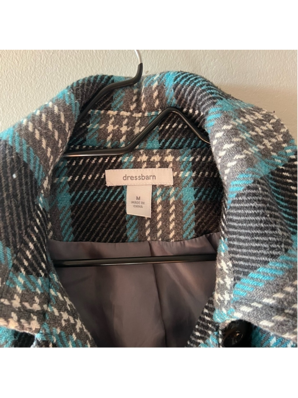 Dress Barn Woman’s Peacoat Blue Black Plaid Button Up Size Medium - Picture 3 of 7